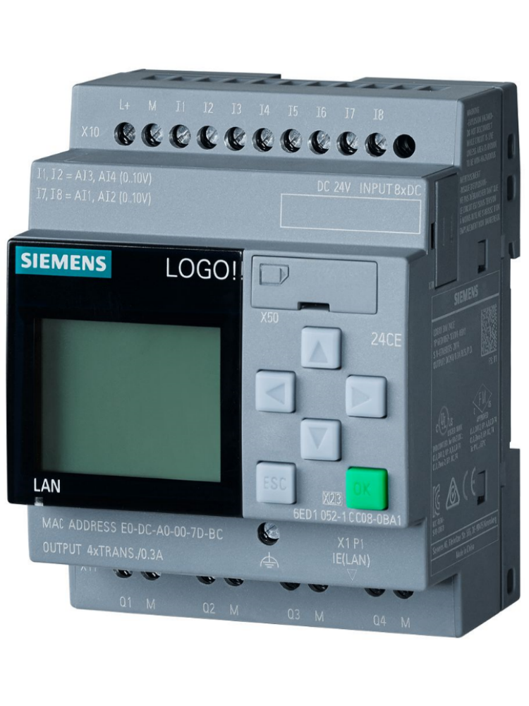 6ED1052-1CC01-0BA8 SIEMENS LOGO! 24CE, 8DI(4AI)/4DO, 400 BLOCKS